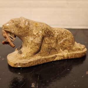 Stone Carved Polar Bear with Fish